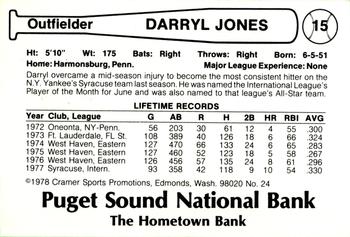 1978 Cramer Tacoma Yankees #24 Darryl Jones Back