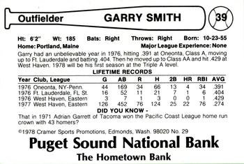 1978 Cramer Tacoma Yankees #29 Garry Smith Back