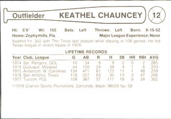 1978 Cramer Tucson Toros #58 Keathel Chauncey Back