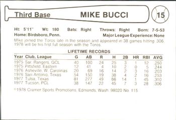 1978 Cramer Tucson Toros #115 Mike Bucci Back