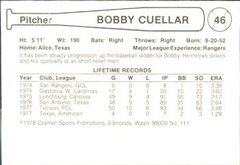 1978 Cramer Tucson Toros #111 Bobby Cuellar Back