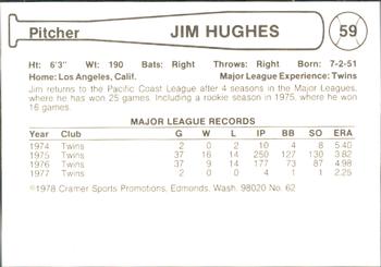 1978 Cramer Tucson Toros #62 Jim Hughes Back