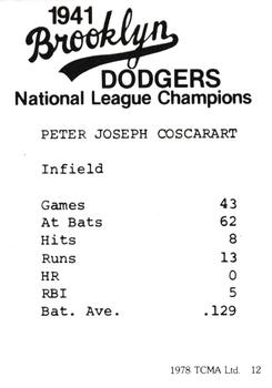 1978 TCMA 1941 Brooklyn Dodgers #12 Pete Coscarart Back