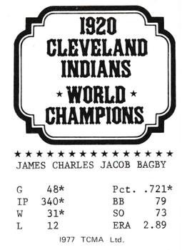 1977 TCMA 1920 Cleveland Indians #NNO Jim Bagby Back