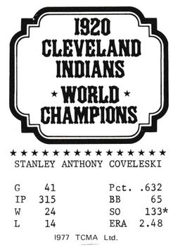 1977 TCMA 1920 Cleveland Indians #NNO Stan Coveleski Back
