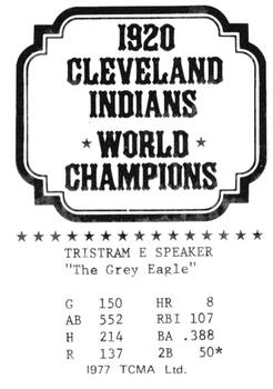 1977 TCMA 1920 Cleveland Indians #NNO Tris Speaker Back