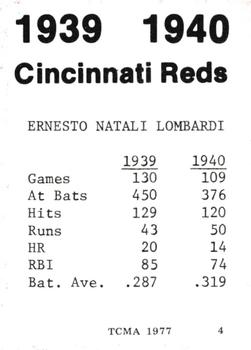 1977 TCMA 1939-40 Cincinnati Reds #4 Ernie Lombardi Back