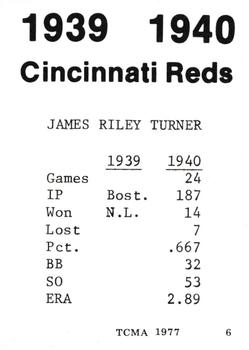 1977 TCMA 1939-40 Cincinnati Reds #6 Jim Turner Back