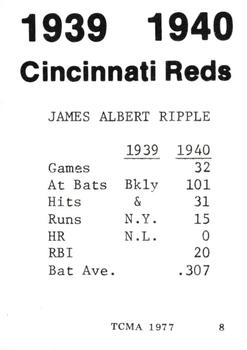 1977 TCMA 1939-40 Cincinnati Reds #8 Jimmy Ripple Back