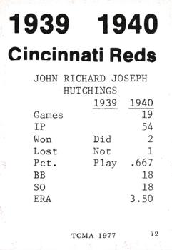 1977 TCMA 1939-40 Cincinnati Reds #12 Johnny Hutchings Back