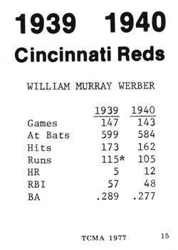 1977 TCMA 1939-40 Cincinnati Reds #15 Bill Werber Back