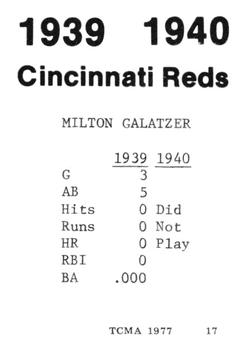 1977 TCMA 1939-40 Cincinnati Reds #17 Milt Galatzer Back