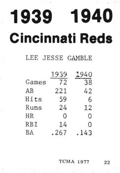 1977 TCMA 1939-40 Cincinnati Reds #22 Lee Gamble Back