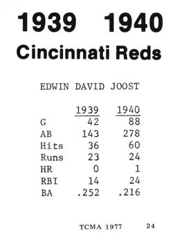 1977 TCMA 1939-40 Cincinnati Reds #24 Eddie Joost Back