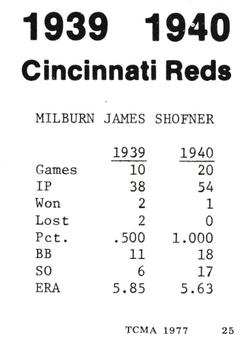 1977 TCMA 1939-40 Cincinnati Reds #25 Milt Shoffner Back