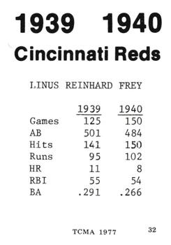 1977 TCMA 1939-40 Cincinnati Reds #32 Lonny Frey Back