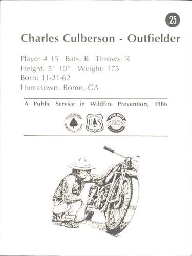 1986 Fresno Giants Smokey #25 Charles Culberson Back