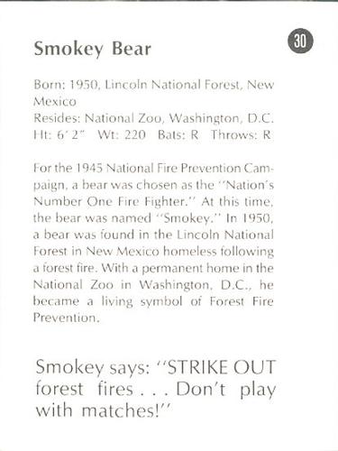 1986 Fresno Giants Smokey #30 Smokey Bear Back