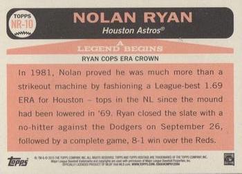 2015 Topps Heritage - A Legend Begins #NR-10 Nolan Ryan Back