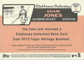 2015 Topps Heritage - Clubhouse Collection Relics #CCR-AJ Adam Jones Back