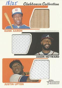 2015 Topps Heritage - Clubhouse Collection Triple Relics #CCTR-AHU Hank Aaron / Jason Heyward / Justin Upton Front