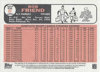2015 Topps Heritage - Real One Autographs #ROA-BF Bob Friend Back