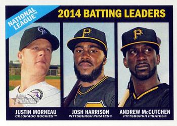 2015 Topps Heritage - Gum Stained Backs #215 Justin Morneau / Andrew McCutchen / Josh Harrison Front