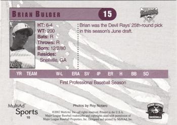 2002 MultiAd Hudson Valley Renegades #10 Brian Bulger Back