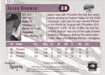2002 MultiAd Hudson Valley Renegades #13 Jason Cromer Back
