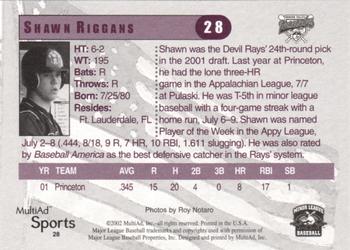 2002 MultiAd Hudson Valley Renegades #28 Shawn Riggans Back