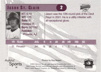 2002 MultiAd Hudson Valley Renegades #32 Jason St. Clair Back