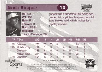 2002 MultiAd Hudson Valley Renegades #33 Angel Volquez Back