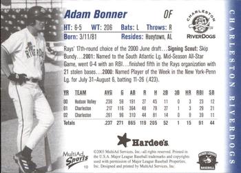 2003 MultiAd Charleston RiverDogs #10 Adam Bonner Back
