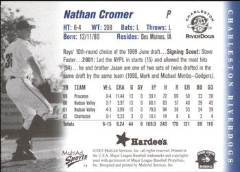 2003 MultiAd Charleston RiverDogs #14 Nathan Cromer Back