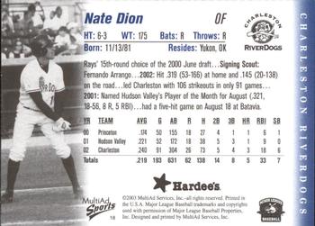 2003 MultiAd Charleston RiverDogs #18 Nate Dion Back