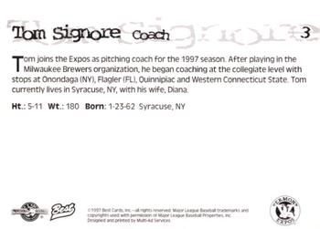 1997 Best Vermont Expos #3 Tom Signore Back