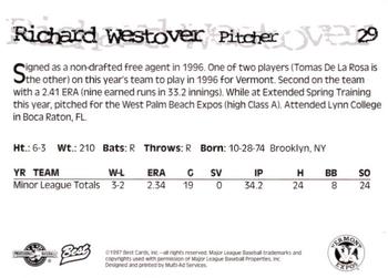 1997 Best Vermont Expos #29 Richard Westover Back