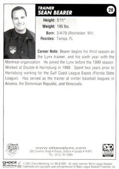 2001 Choice Ottawa Lynx #28 Sean Bearer Back