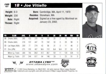 2002 Choice Ottawa Lynx #21 Joe Vitiello Back