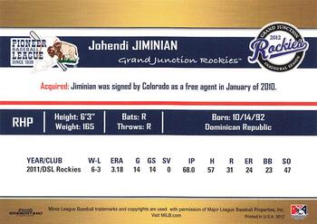 2012 Grandstand Pioneer League Top Prospects #NNO Johendi Jiminian Back