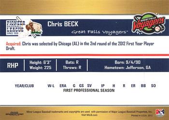 2012 Grandstand Pioneer League Top Prospects #NNO Chris Beck Back