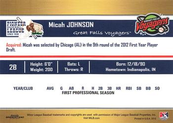 2012 Grandstand Pioneer League Top Prospects #NNO Micah Johnson Back