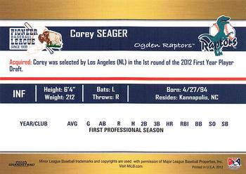 2012 Grandstand Pioneer League Top Prospects #NNO Corey Seager Back