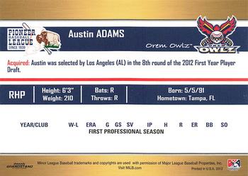 2012 Grandstand Pioneer League Top Prospects #NNO Austin Adams Back