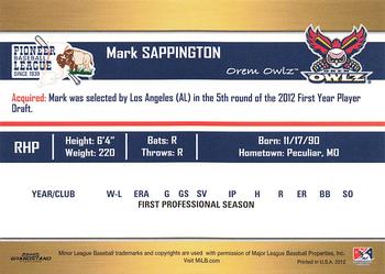 2012 Grandstand Pioneer League Top Prospects #NNO Mark Sappington Back