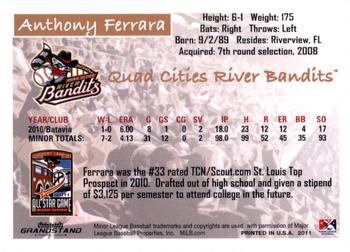 2011 Grandstand Midwest League All-Stars West Division #NNO Anthony Ferrara Back