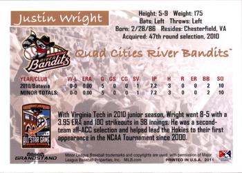 2011 Grandstand Midwest League All-Stars West Division #NNO Justin Wright Back