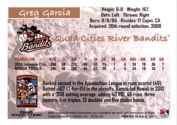 2011 Grandstand Midwest League All-Stars West Division #NNO Greg Garcia Back