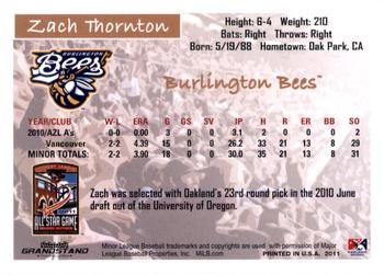 2011 Grandstand Midwest League All-Stars West Division #NNO Zack Thornton Back