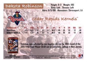 2011 Grandstand Midwest League All-Stars West Division #NNO Dakota Robinson Back